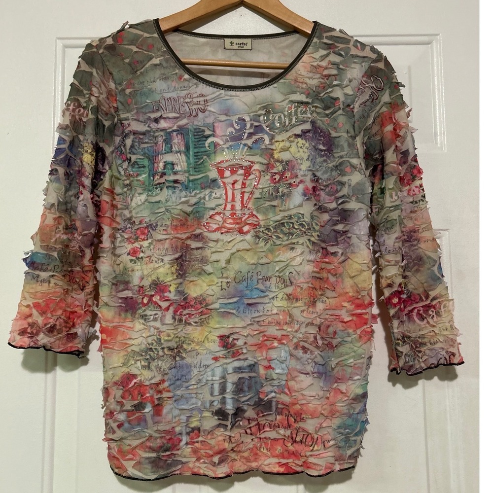 eBay title I'd use

Y2K Cactus Womens Small Top Wearable Art Mesh Rhinestone Vtg